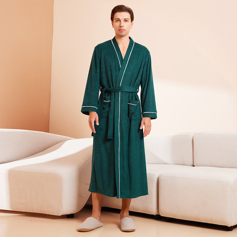 Bathrobe men's and women's towel fabric yukata long sleeved bath towel sleeping robe absorbent quick drying four season style